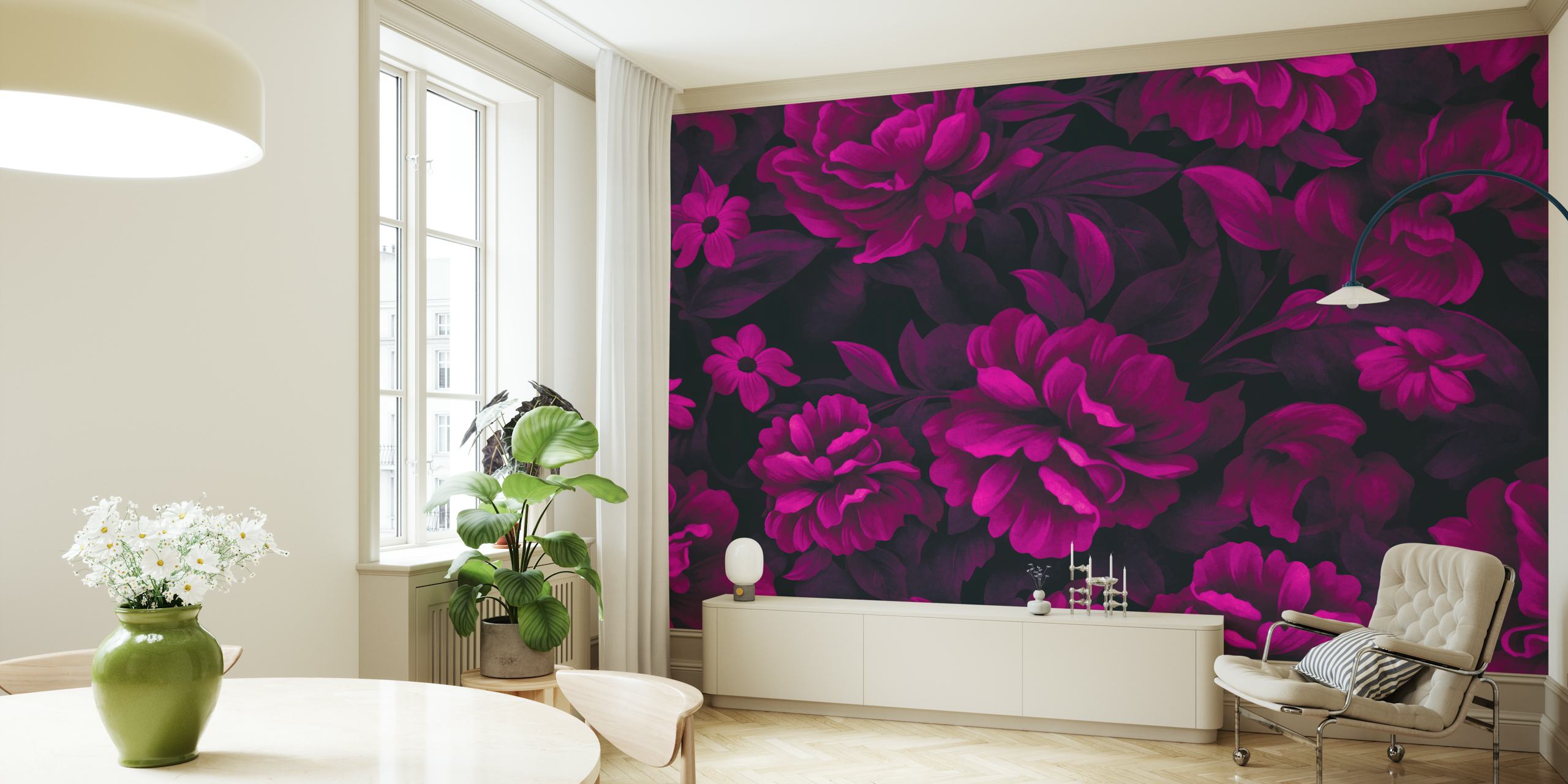 Luxury floral wallpaper with pink flowers